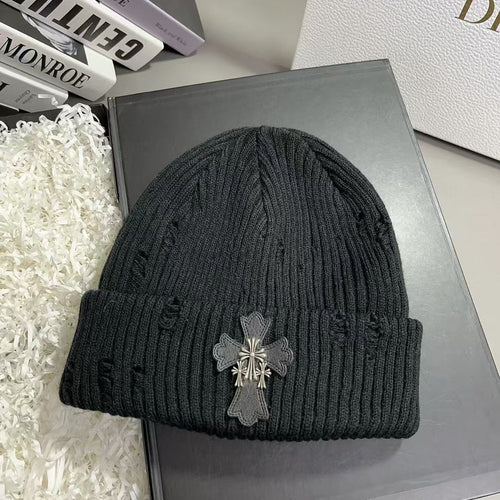 Chrome Heart Beanie Ripped Cross Knitted Hat Warm Hat Wool